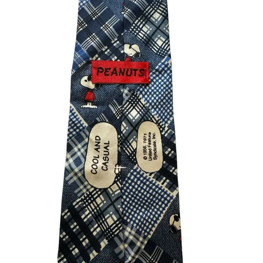 Peanuts Cool And Casual Joe Cool Blue Plaid Cartoon Novelty Necktie Snoopy